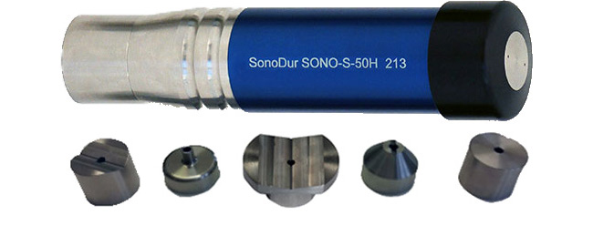 Newsonic Special Version in Mobile Stand 50N, 5 kgf, with probe shoes designed for testing various types of parts.
